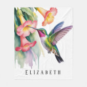 Couverture Polaire Colibri à l'aquarelle avec fleurs (Devant)