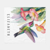 Couverture Polaire Colibri à l'aquarelle avec fleurs (Devant (Horizontal))