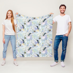 Couverture Polaire Colibri et fleurs blanches