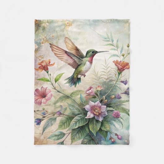 Couverture Polaire Colibri mignon sur les fleurs (Devant)