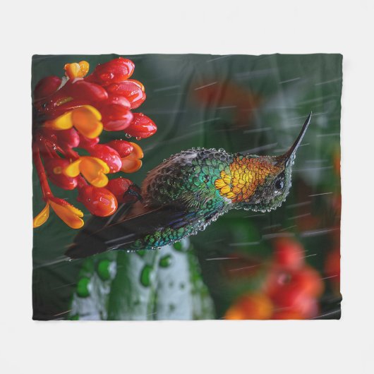 Couverture Polaire Colibri perché sur une fleur vive (Devant (Horizontal))