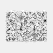 Couverture Polaire Colibris et fleurs d'hibiscus b&w (Devant (Horizontal))