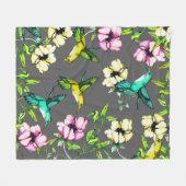 Couverture Polaire Colibris et fleurs enchantés d'aquarelle de jardin (Devant (Horizontal))