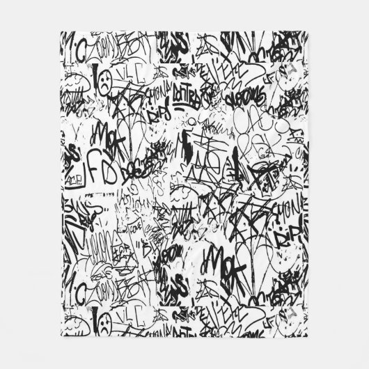 Couverture Polaire Collage Abstrait de graffiti noir et blanc (Devant)