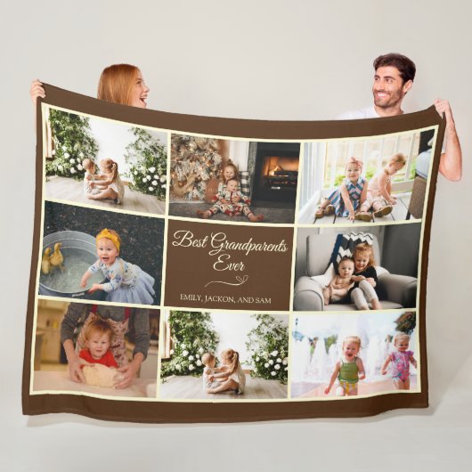 Couverture Polaire Collage Brown Grand-parent Anniversaire Cadeau pho (En situation)