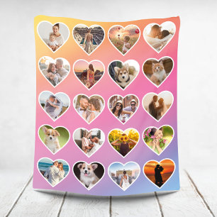 Couverture Polaire Collage coloré personnalisé 20 Coeurs photo