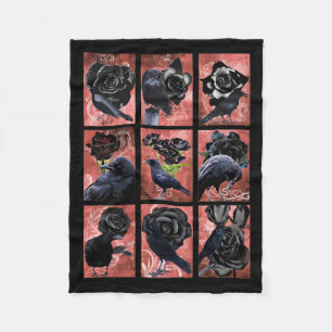 Couverture Polaire Collage d'art gothique de corbeaux roses noirs