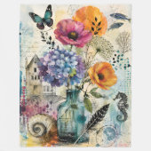 Couverture Polaire Collage d'art mixte botanique vibrant (Devant)