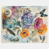 Couverture Polaire Collage d'art mixte botanique vibrant (Devant (Horizontal))