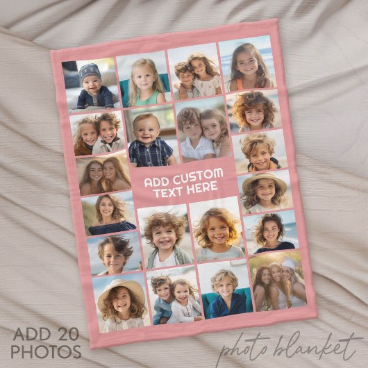Couverture Polaire Collage de 20 photos avec texte blanc vertical