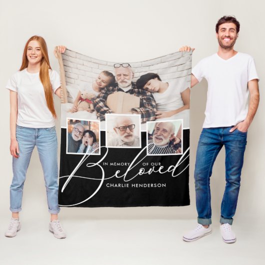 Couverture Polaire Collage De 4 Photo En Mémoire De Notre Bien-Aimé (En situation)