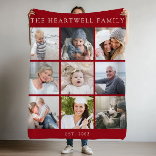 Couverture Polaire Collage de 9 photos personnalisé Famille Rouge Cra