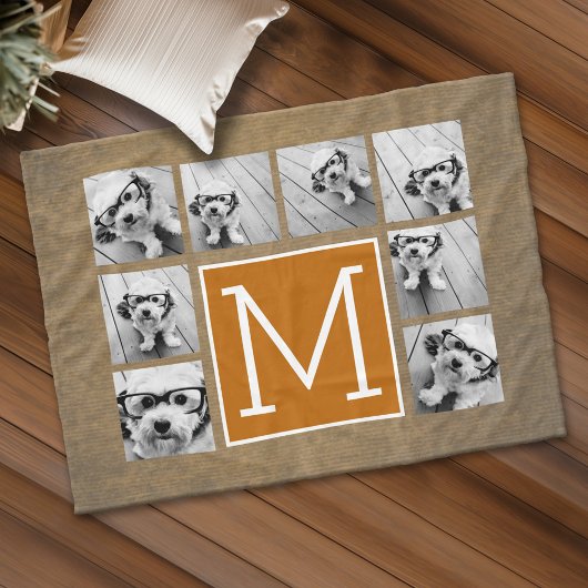 Couverture Polaire Collage de photos à monogramme - Kraft rustique et