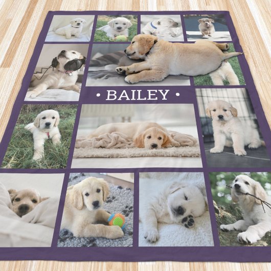Couverture Polaire Collage de photos de chien simple moderne violet e