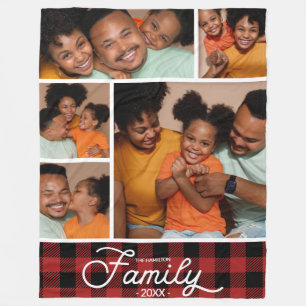 Couverture Polaire Collage de photos de famille Plaid Rouge Buffle 
