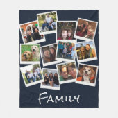 Couverture Polaire Collage de photos de famille unique Navy Blue (Devant)