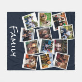 Couverture Polaire Collage de photos de famille unique Navy Blue (Devant (Horizontal))