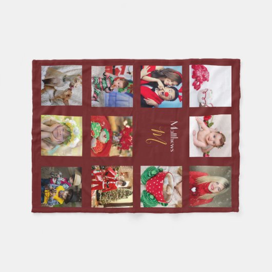 Couverture Polaire Collage de photos de Noël Monogrammé (Devant (Horizontal))