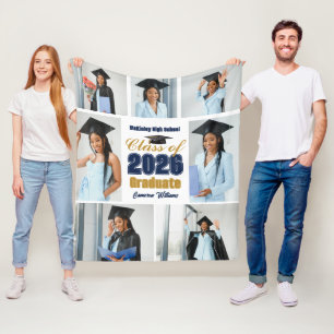 Couverture Polaire Collage de photos de remise de diplômes Navy Blue 