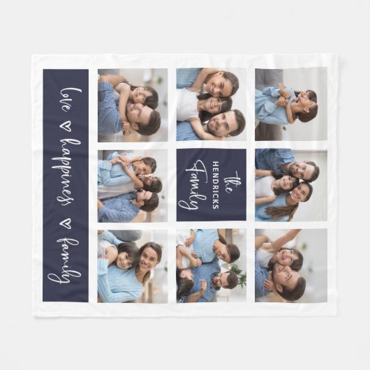Couverture Polaire Collage de photos familiales| Script moderne chic (Devant (Horizontal))