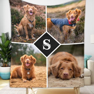 Couverture Polaire Collage de photos moderne 4 personnalisées Chien d