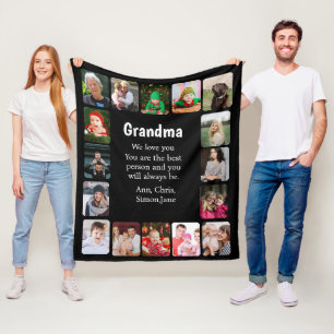 Couverture Polaire Collage de photos personnalisées 16 Grandma Black