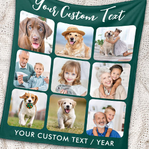 Couverture Polaire Collage de photos personnalisées de 9 photos vert 