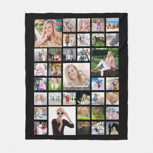 Couverture Polaire Collage de photos pour les diplômés Nom du script  (Devant)