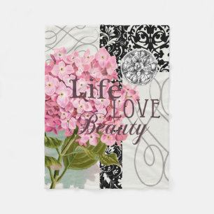 Couverture Polaire Collage d'hortensia rose chic Art damassé vintage