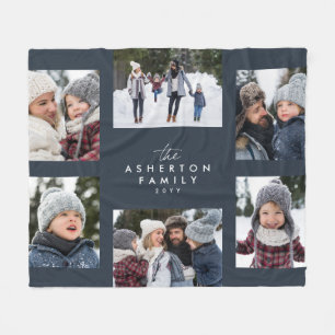 Couverture Polaire Collage familial 6 photo simple marine moderne