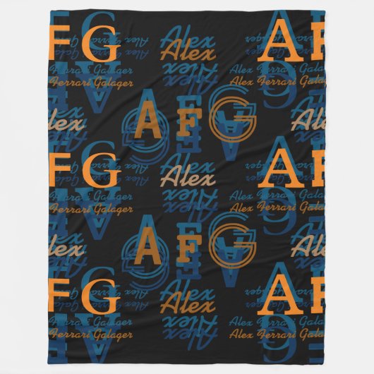 Couverture Polaire Collage moderne monogramme des initiales et des no (Devant)