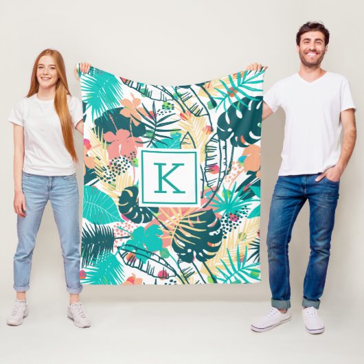 Couverture Polaire Collage motif feuille tropical (En situation)