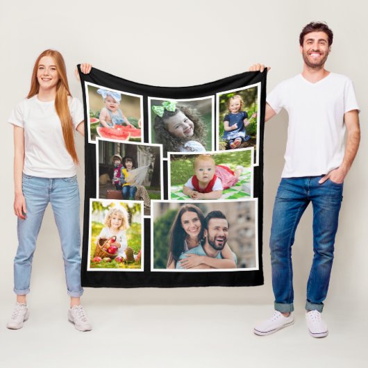 Couverture Polaire Collage Multi Photo 7 Photos Noir Moderne (En situation)