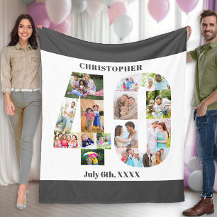 Couverture Polaire Collage photo Anniversaire 40 ans Gris Blanc Image