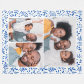 Couverture Polaire Collage photo botanique d'hiver bleu et blanc (Devant (Horizontal))