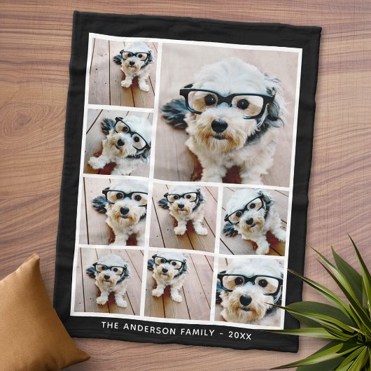 Couverture Polaire Collage photo Carré noir 9 avec texte blanc