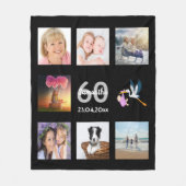 Couverture Polaire collage photo d'anniversaire 60 ans noir (Devant)