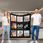 Couverture Polaire collage photo d'anniversaire 60 ans noir