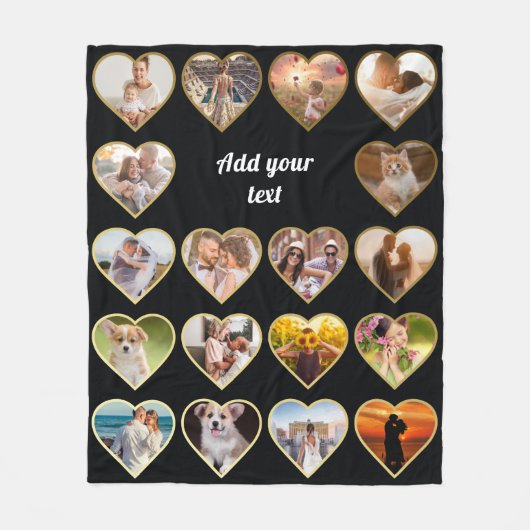 Couverture Polaire Collage photo de 18 Gold Heart personnalisé (Devant)