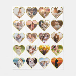 Couverture Polaire Collage photo de 20 Coeurs d'or personnalisé