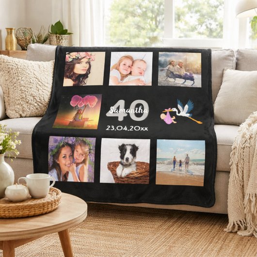 Couverture Polaire collage photo de 40e anniversaire noir