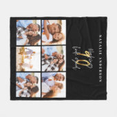 Couverture Polaire Collage photo de 90e anniversaire noir et or (Devant (Horizontal))