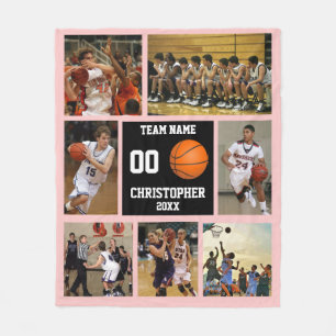Couverture Polaire Collage photo de basketball rose abricot