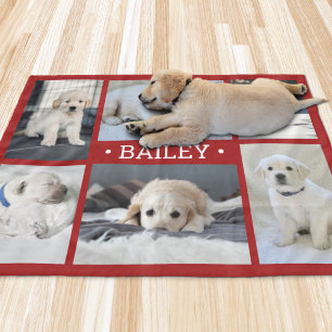 Couverture Polaire Collage photo de chien mignon simple rouge et blan