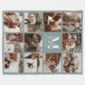 Couverture Polaire Collage photo de famille moderne Monogramme Sage V (Devant (Horizontal))