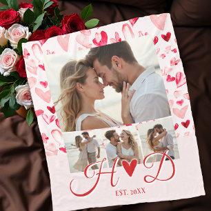 Couverture Polaire Collage photo de monogramme de la Saint-Valentin a