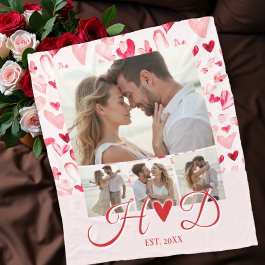 Couverture Polaire Collage photo de monogramme de la Saint-Valentin a