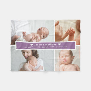 Couverture Polaire Collage photo de statistiques de naissance moderne