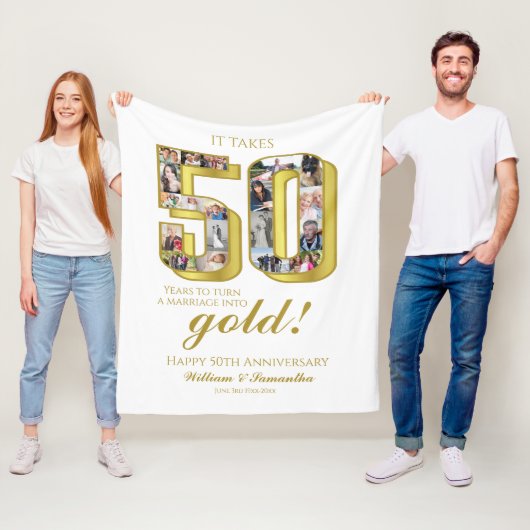 Couverture Polaire Collage photo du 50e anniversaire du Mariage d'or (En situation)