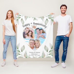 Couverture Polaire Collage photo en forme de coeur Joyeux anniversair